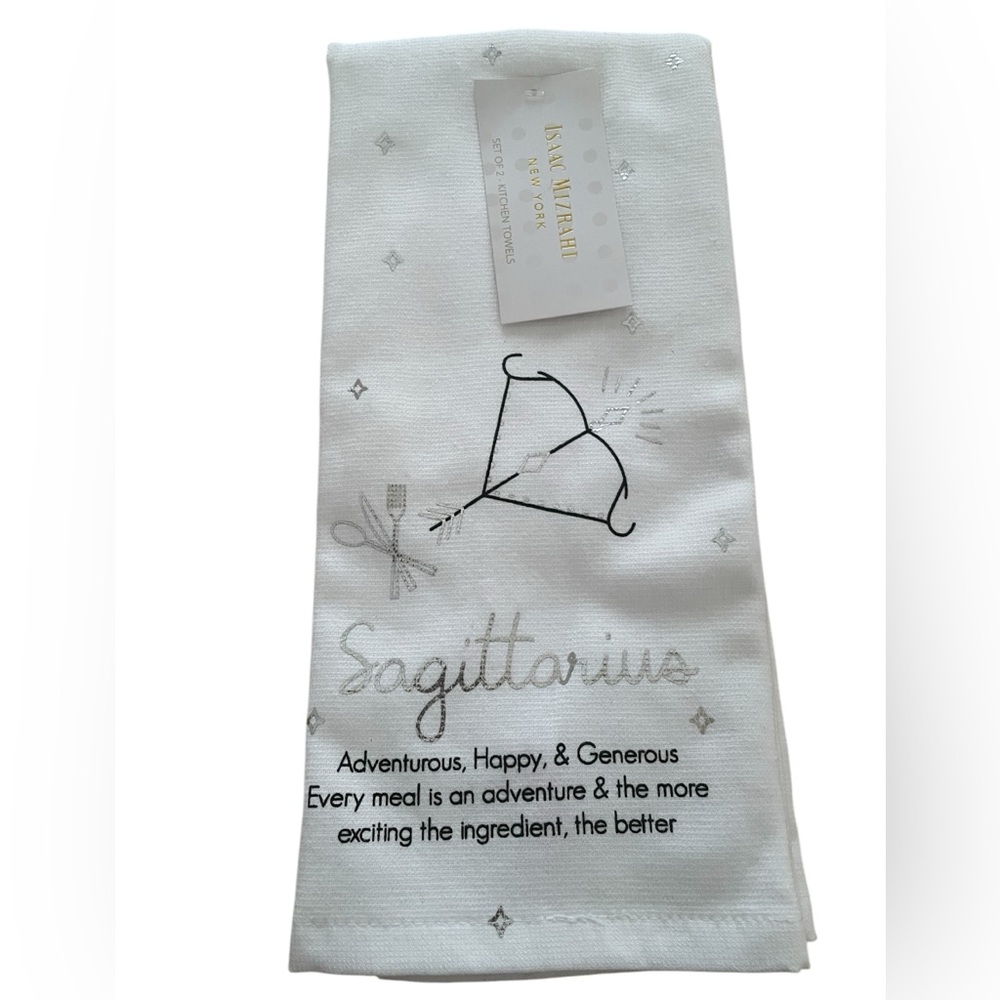 NWT 2 Isaac Mizrahi White Sagittarius Kitchen Towels